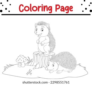 hedgehog coloring page for kids. hedgehog black outline freehand drawing, Cute porcupine sketch