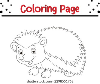 hedgehog coloring page for kids. hedgehog black outline freehand drawing, Cute porcupine sketch