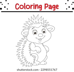 hedgehog coloring page for kids. hedgehog black outline freehand drawing, Cute porcupine sketch