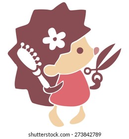 hedgehog with comb and scissors