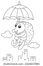 hedgehog cute animal coloring page or book for kid vector