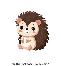 Hedgehog ilustração de desenho animado infantil bonito. Vetor ouriço isolado no fundo branco Elemento de design plano	