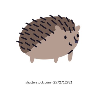 Hedgehog, cute happy smiling animal. Adorable spiky baby character, funny forest fauna with small spikes, needles. Kids childish flat vector illustration isolated on white background