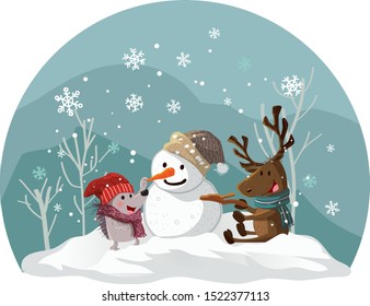 Hedgehog and Deer Winter Fun - Animals Seasonal Set