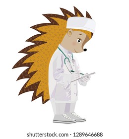 Hedgehog doctor. Vector illustration. Isolated on a white background.