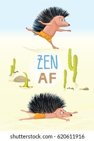 Hedgehog doing yoga. Vector cartoon illustration.