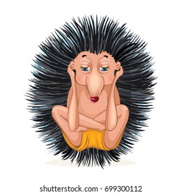 Hedgehog doing yoga. Vector cartoon illustration isolated on white.