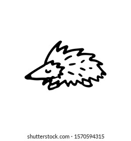 hedgehog doodle black outline on a white background. forest animal character