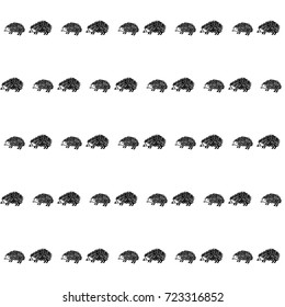 Hedgehog doodle vector pattern on white background. Mother and baby hedgehogs. Cute animal vector design, textile or fabric for children clothes.