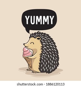 Hedgehog Eating Ice Cream Cartoon Yummy Porcupine