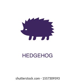 Hedgehog element in flat simple style on white background. Hedgehog icon, with text name concept template