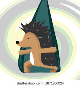 hedgehog is engaged in aerial yoga in yoga hammock, asana, yoga