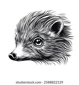 Hedgehog engraving sketch black and white. Vector EPS 10, 3 colors.