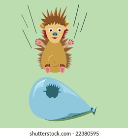 hedgehog falling on a balloon, guess what is gonna happen