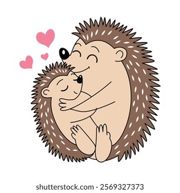 Hedgehog Family Hugging Cartoon Illustration	