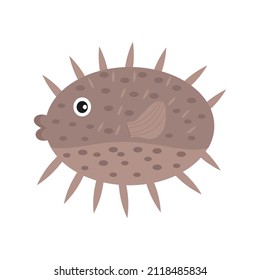 Hedgehog fish on a white background for use in web design. Vector isolated image for use in clipart