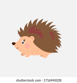 Hedgehog flat cute girl with blush. Childish illustration. Vector Adorable animal on isolated white background. Place for text. Copy paste. Design for t-shirt.