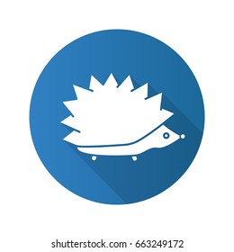 Hedgehog flat design long shadow glyph icon. Urchin. Vector silhouette illustration