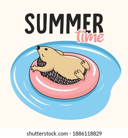 Hedgehog Float Pool Cartoon Porcupine Hello Summer Time