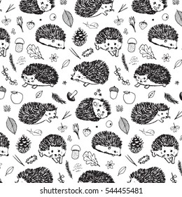 hedgehog forest animals pattern