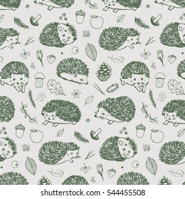 hedgehog forest animals pattern