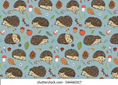 hedgehog forest animals pattern