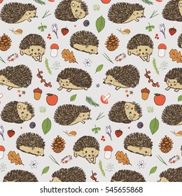 hedgehog forest animals pattern