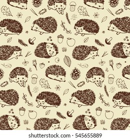 hedgehog forest animals pattern