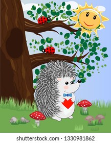 The hedgehog in the forest glade. The concept of art, love.