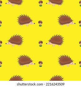 hedgehog and fruits, seamless pattern, vector illustration