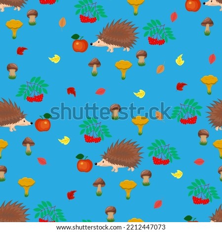 hedgehog and fruits, seamless pattern, vector illustration