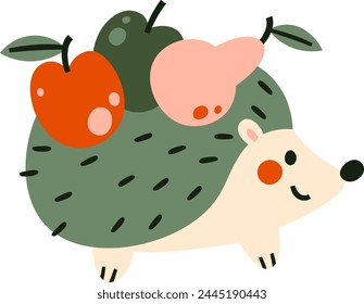Hedgehog With Fruits Vector Illustration