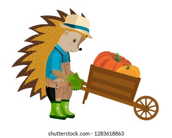 Hedgehog gardener. Vector illustration.