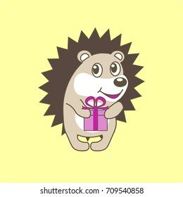 Hedgehog with a gift, cartoon, vector