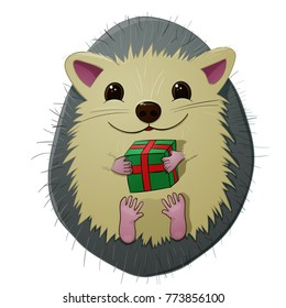 Hedgehog with a gift, cartoon, vector