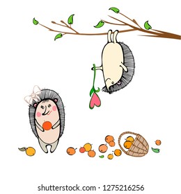 Hedgehog gives a red tulip.