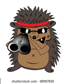 hedgehog in glasses and with a rifle