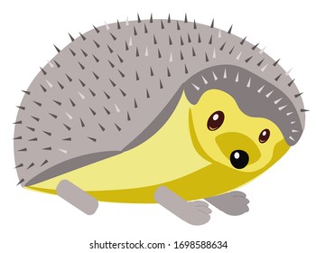 Hedgehog in gray and yellow colors looking for something delicious. Vector illustration