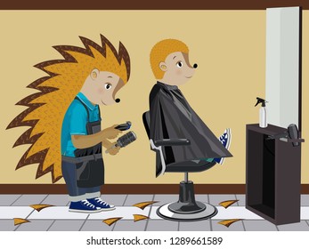 Hedgehog hairdresser. Vector illustration.