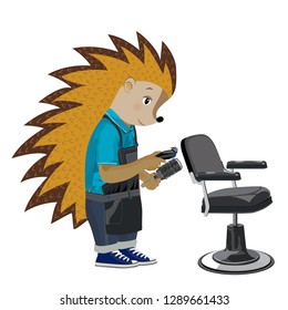 Hedgehog hairdresser. Vector illustration. Isolated on a white background.