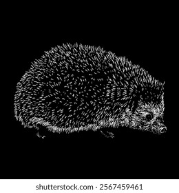 hedgehog hand drawing vector isolated on black background.