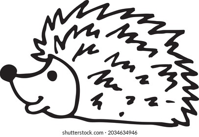 Hedgehog hand drawn vector doodle illustration. Cartoon cute hedgehog. Isolated on white background. Hand drawn simple element