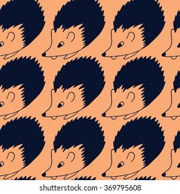 Hedgehog hand drawn vector illustration. Seamless pattern with cute little hedgehogs.