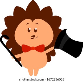 Hedgehog with a hat, illustration, vector on white background.