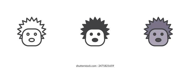 Hedgehog head different style icon set. Line, glyph and filled outline colorful version, outline and filled vector sign. Urchin face symbol, logo illustration. Vector graphics