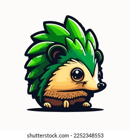 Hedgehog head logo design template vector illustration on isolated background. Cute cartoon hedgehog for company branding