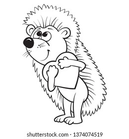 Hedgehog with a heart, hand outline drawing, flat style.