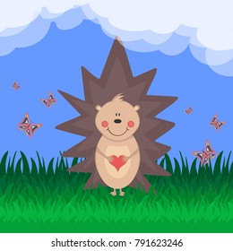 Hedgehog with a heart. Valentine's day card.