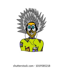 Hedgehog hipster in headphones and glasses.