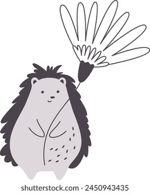 Hedgehog Holding Big Flower Vector Illustration